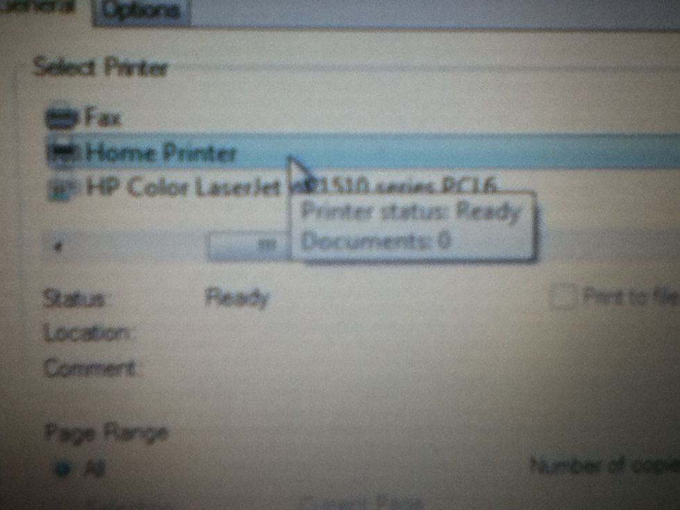 A window will come up and select the printer you wish to print it to