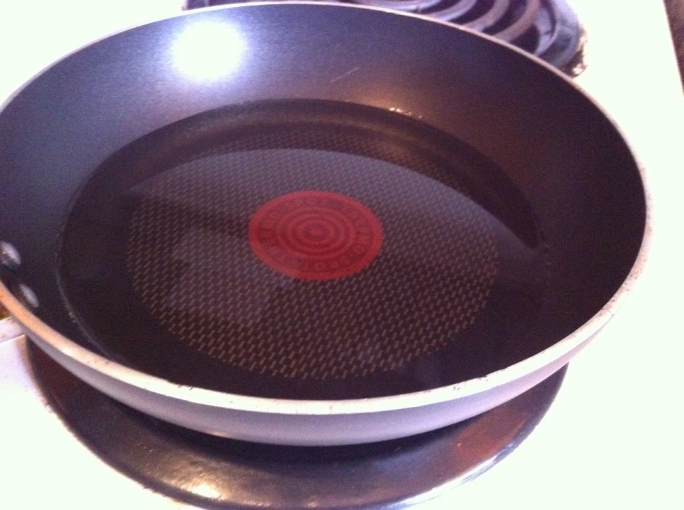 About 1/2 of oil in the pan Heat up on high and then turn to about a medium high