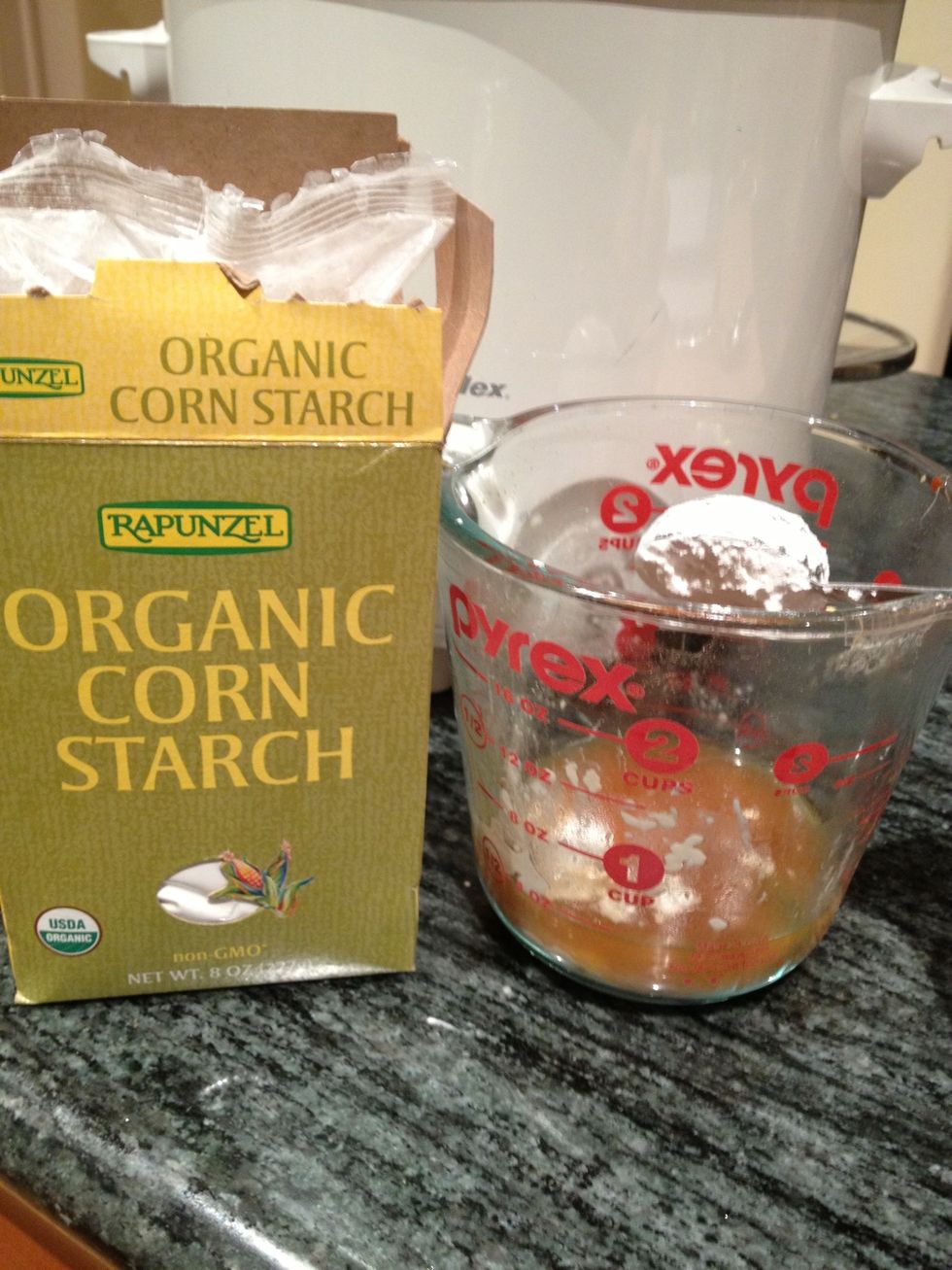 About 30 minutes before serving (which usually ends up right when I get home from work) remove some of the liquid from the slow cooker, and mix in the corn starch.