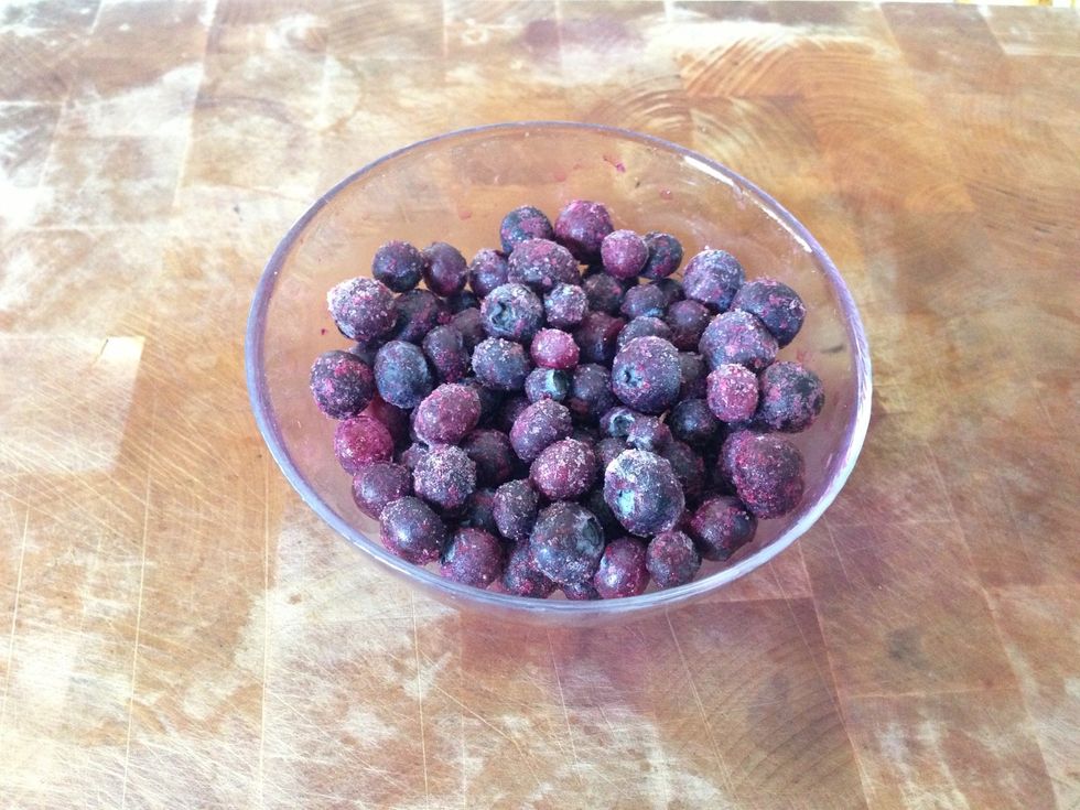 About a cup of blueberries. This gives the smoothie its flavor and its sweetness. Also full of good stuff and low calorie as well.