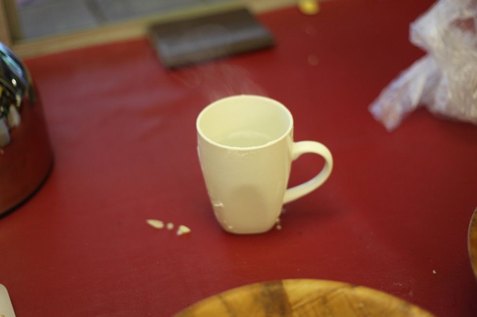 About one and half cup of hot water. Be careful please!!