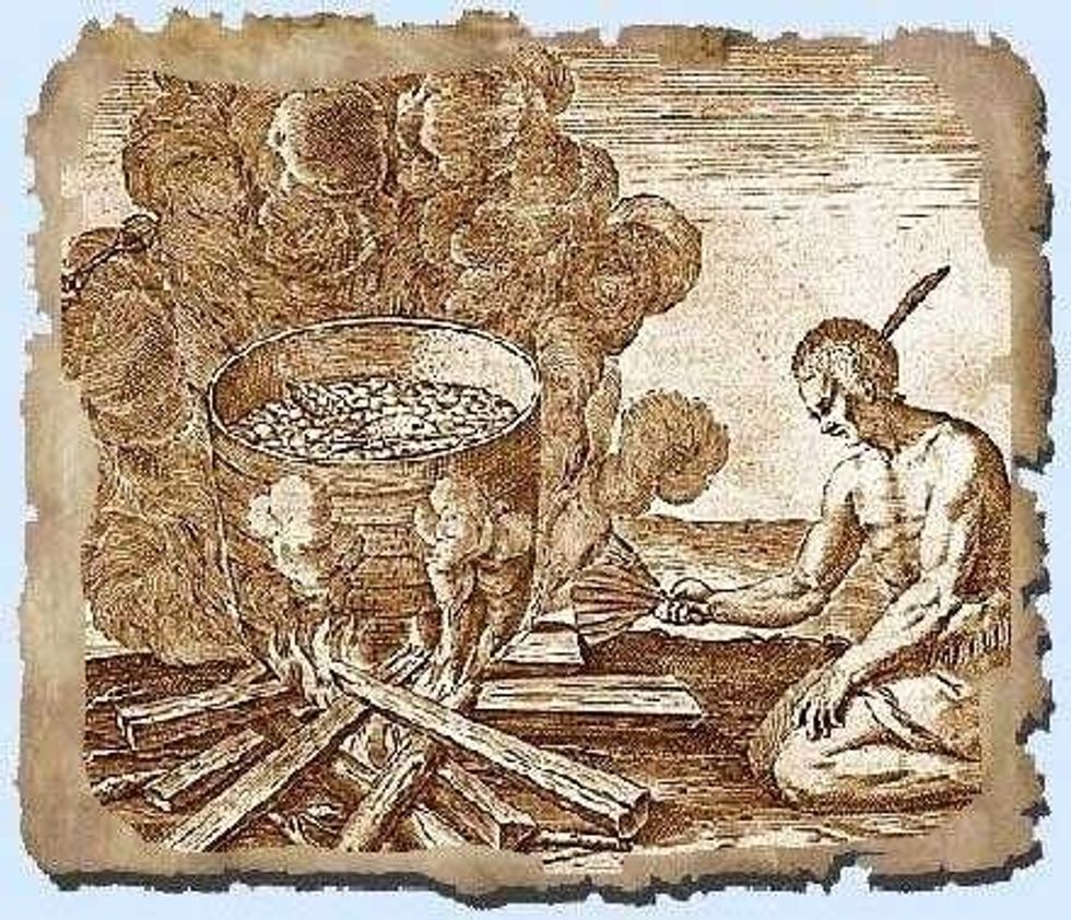 Actually Native Americans were making a version long before Europeans landed. In fact, Southern Native American culture (Cherokee, Chickasaw, Choctaw, Creek) form the cornerstone of Southern cooking.
