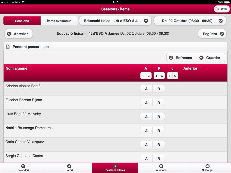 Actualment l'app permet unes poques utilitats de les disponibles a la versi\u00f3 web. Passar llista, consultar calendari, missatgeria...