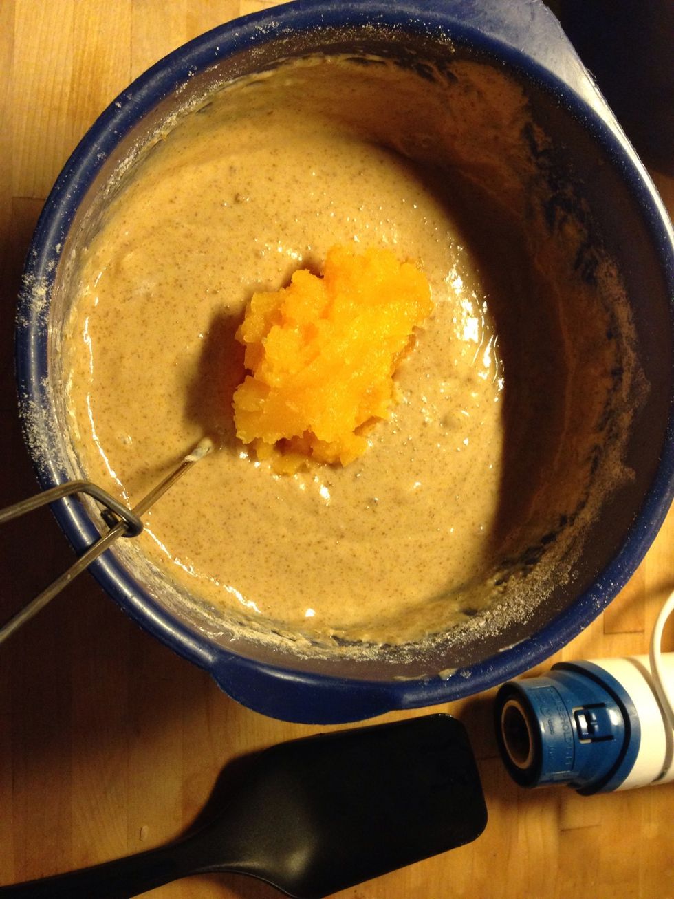 Ad the pumpkin meat.