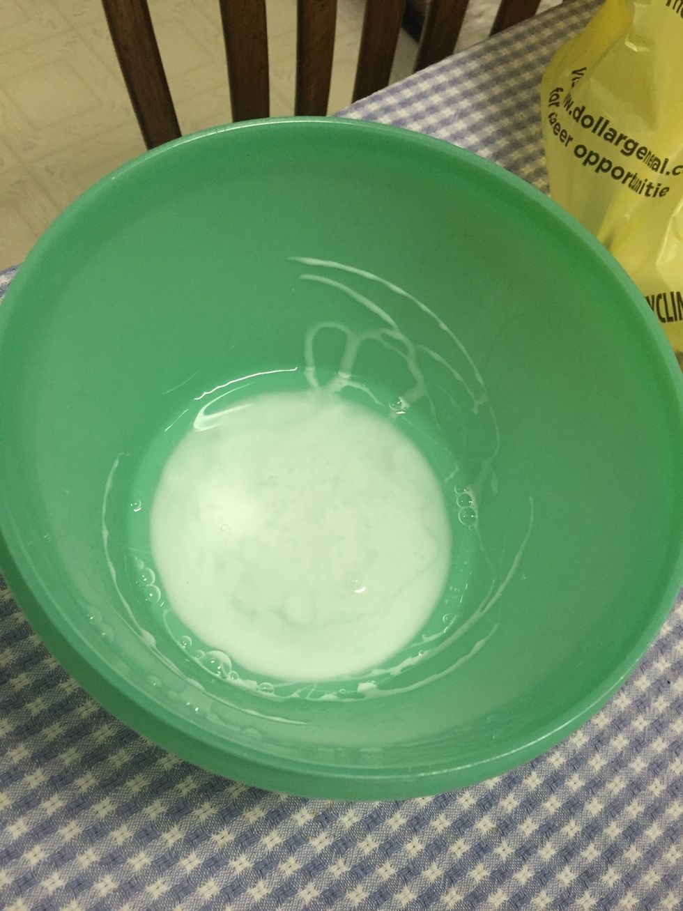 Add 1/2 a cup to your bowl of glue AND STIR. Then add in your shaving cream and soap then STIR till completely mixed.