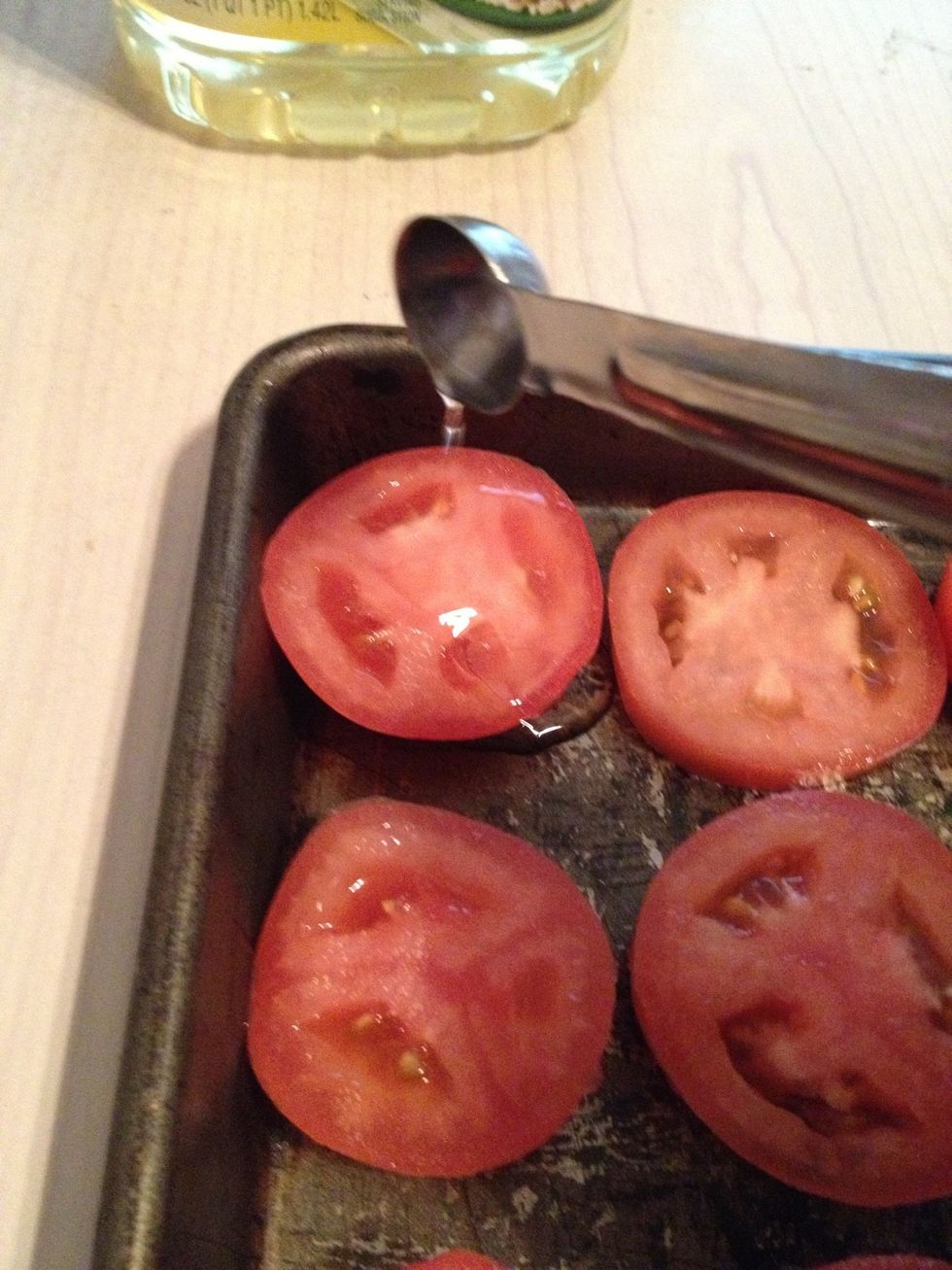 Add 1/2 a TSP of oil to each tomatoe.