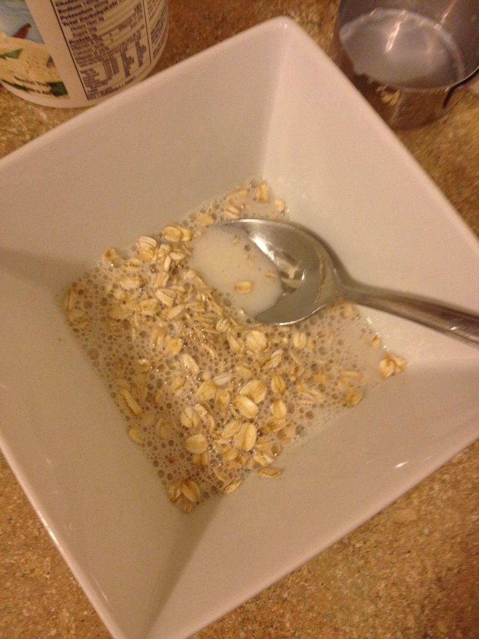 Add 1/2 cup milk, let sit a minute so the oats get soft