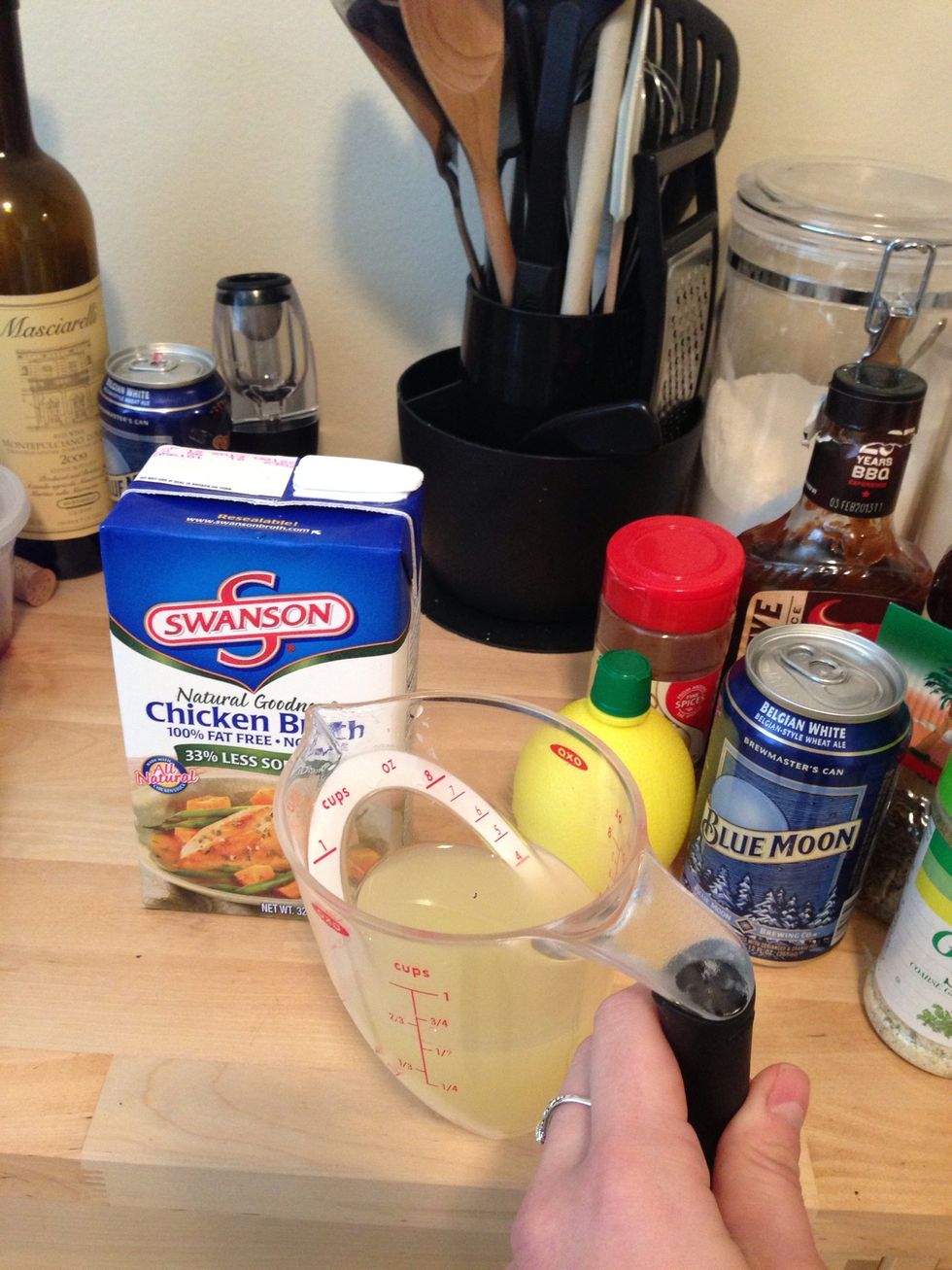 Add 1/2 cup of chicken broth to the bowl.