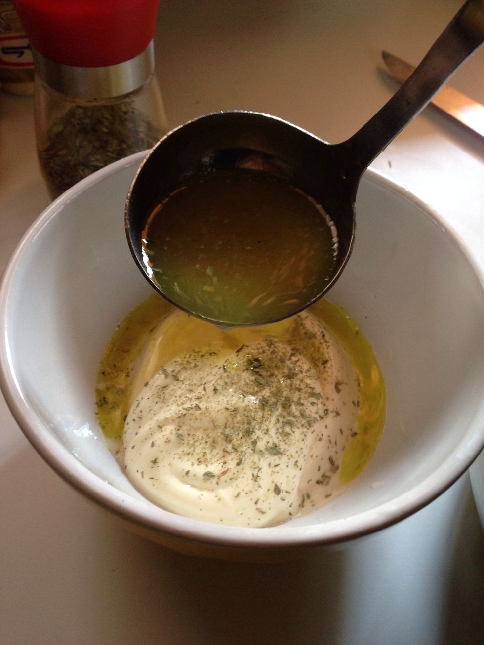 Add 1/2 cup of chicken broth