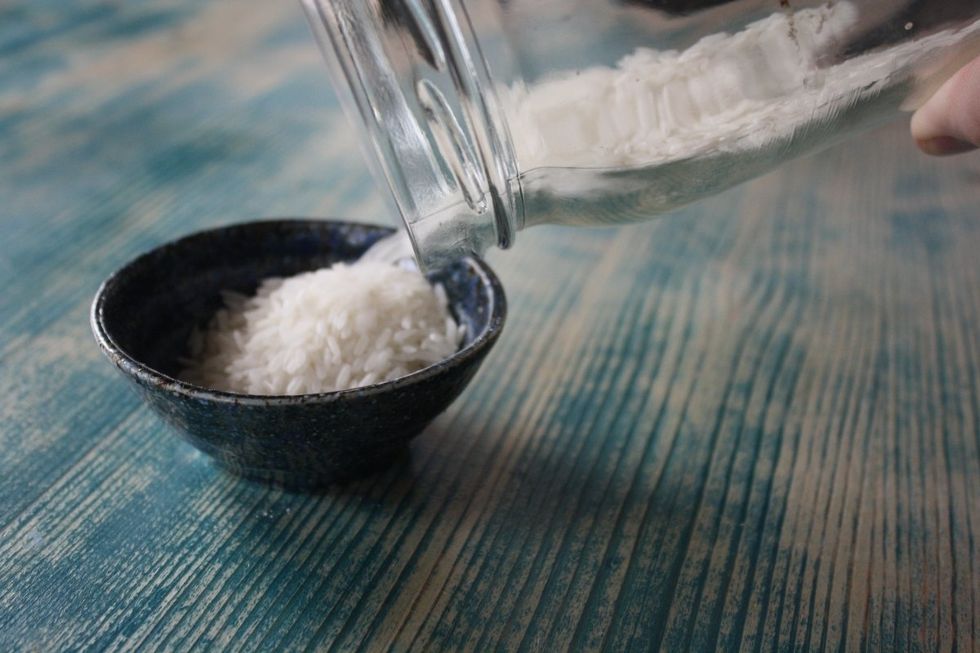 Add 1/2 cup of rice, I used jasmine rice, but you can use whatever kind of rice you want.