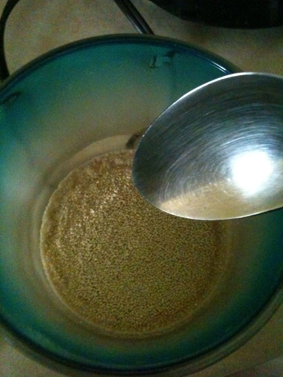 Add 1/2 cup warm water (105f) and 1 teaspoon of sugar and 1 pack of  yeast together. Stir. Leave for 10 mins on the counter until it bubbles up