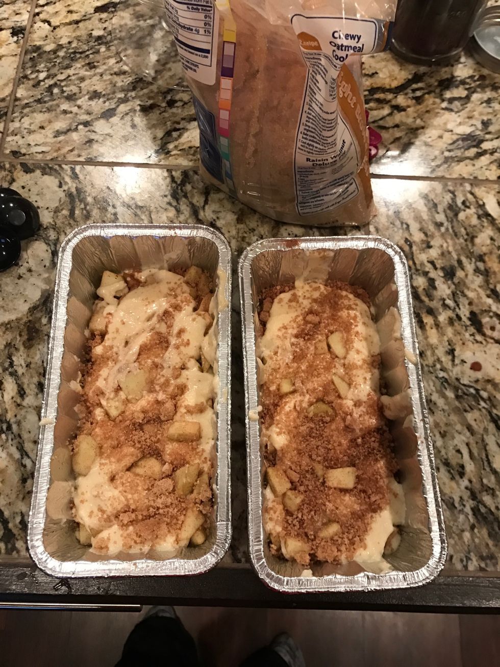 Add 1/2 mixture with 1/2 apples and 1/2 brown sugar mix then repeat