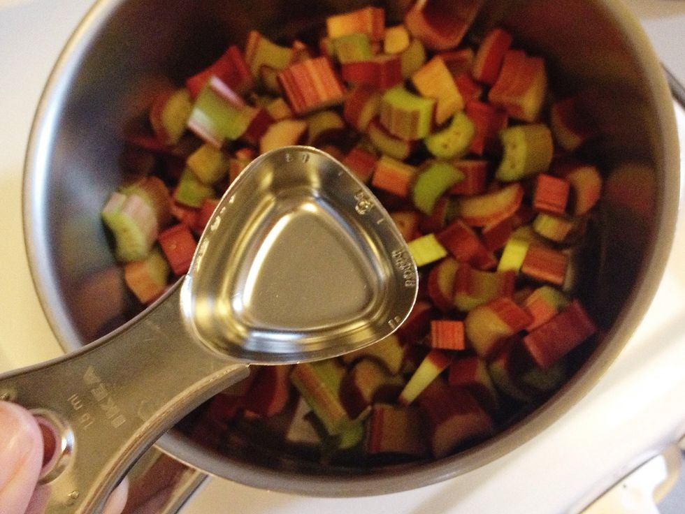 Add 1-2 tblsp water and "melt" the rhubarbs on low heat.