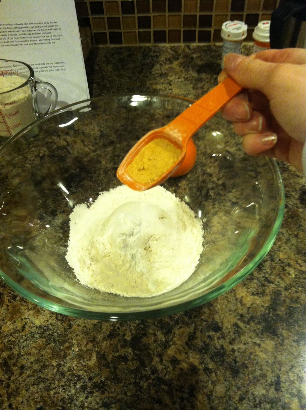 Add 1/2 teaspoon ground ginger to the dry ingredients. Then set the bowl aside.