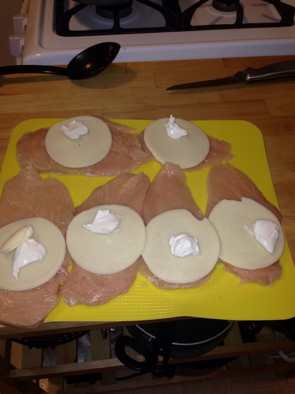 Add 1/2 tsp of cream cheese per breast. I use low fat so it still tastes good and is healthy.