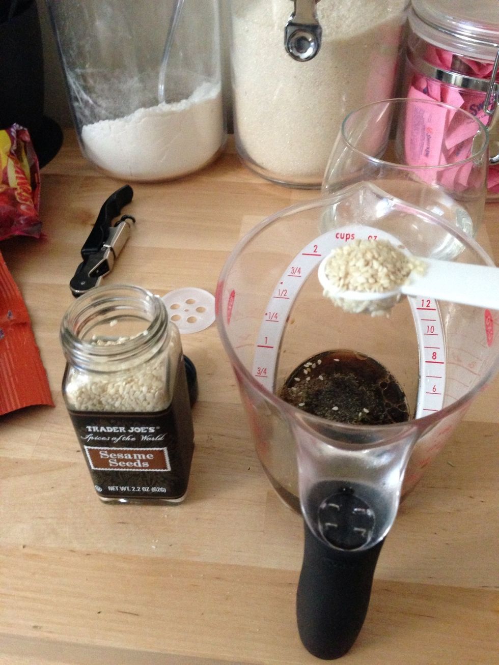 Add 1/2 tsp of sesame seeds to the mixture.