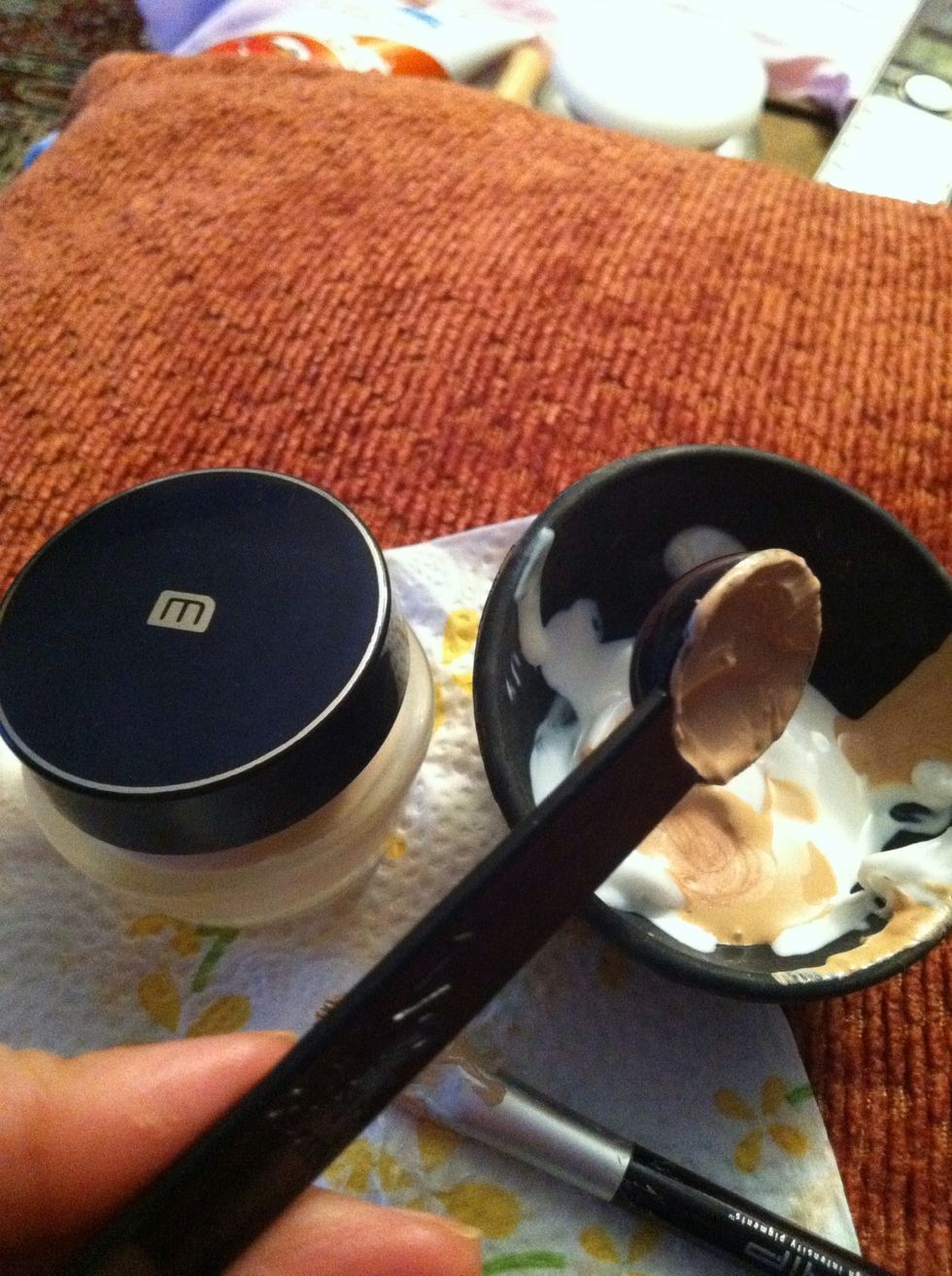 Add 1/2 tsp of your cream foundation to the mixing bowl.