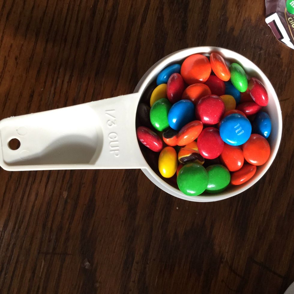 Add 1/3 cup of M&M's.
