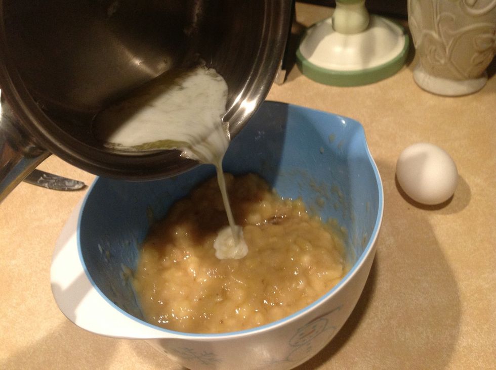 Add 1/3 cup of melted butter