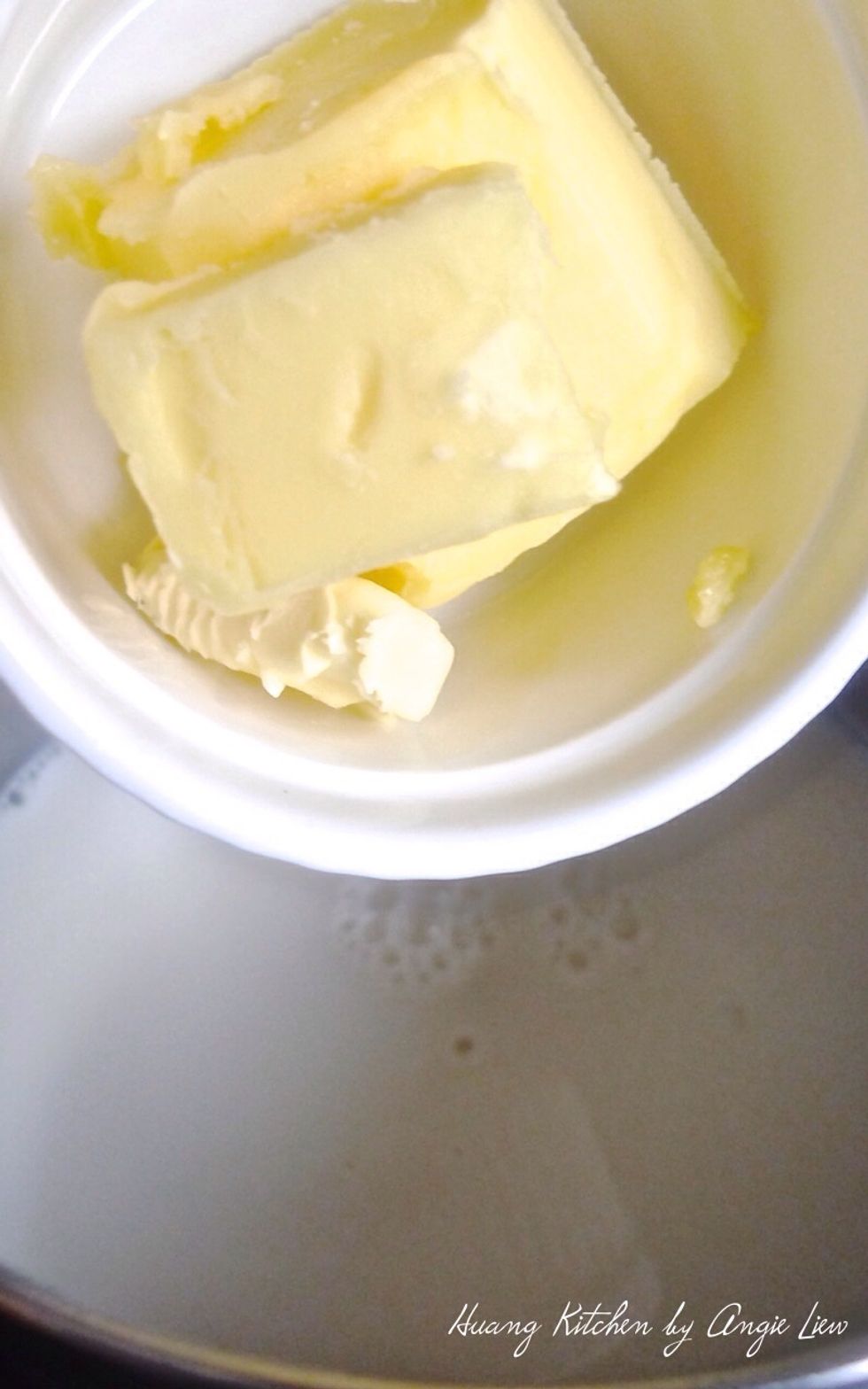 Add 1/4 cup of softened butter.