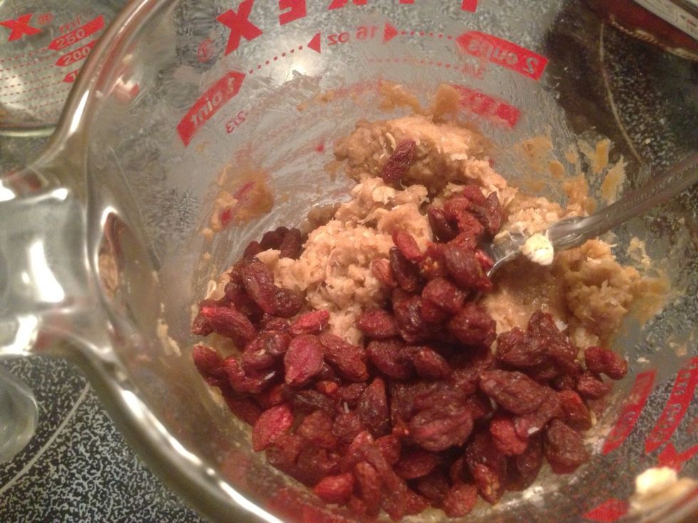 Add 1/4 cup of un-toasted coconut to mixture. Stir together well in peanut butter mixture.