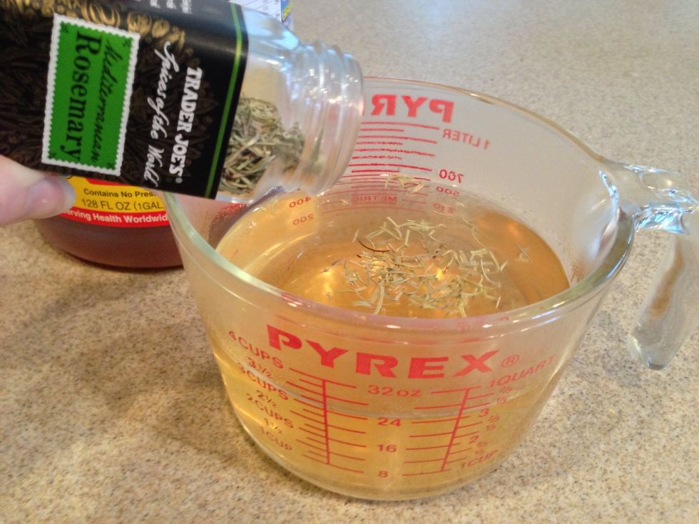 Add 1/4 sprig rosemary or 1/2 tbsp dried.  Then add 2 peppermint tea bags.  Allow 30 minutes to steep.