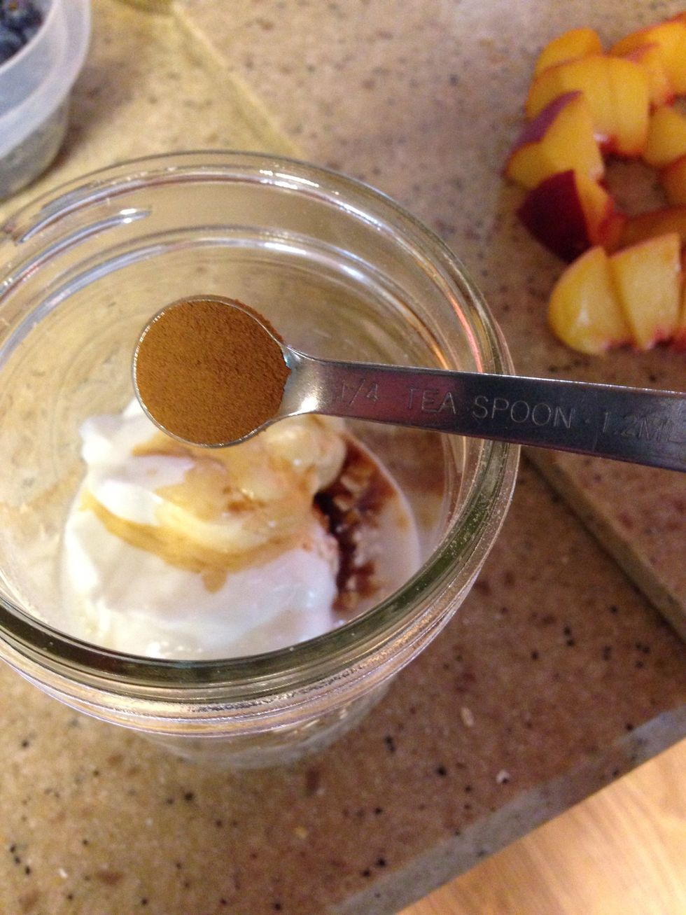 Add 1/4 tsp if cinnamon to mason jar.