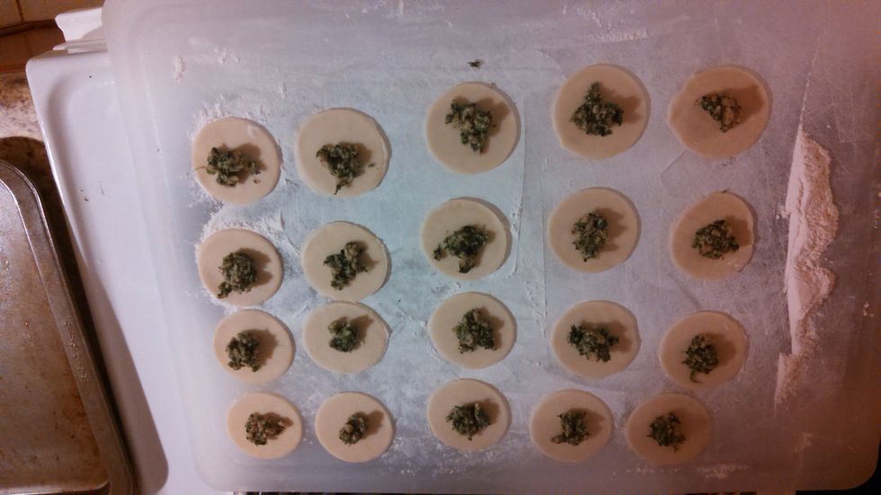 add 1/4 tsp. of filling to the center of each