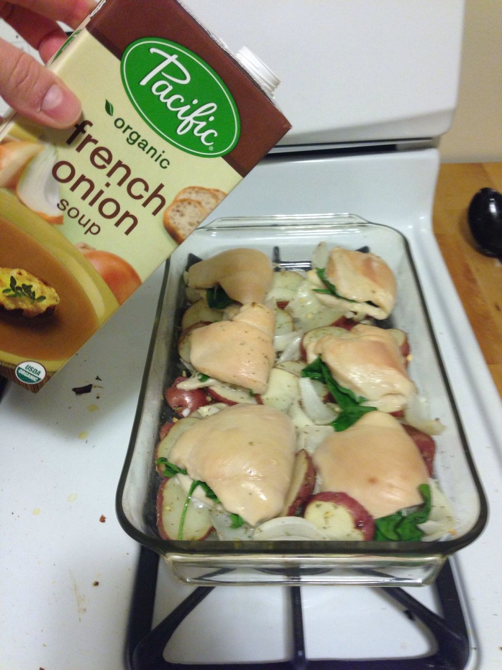 Add 1/4c of french onion soup or chicken broth and put back in the oven for the remaining time.