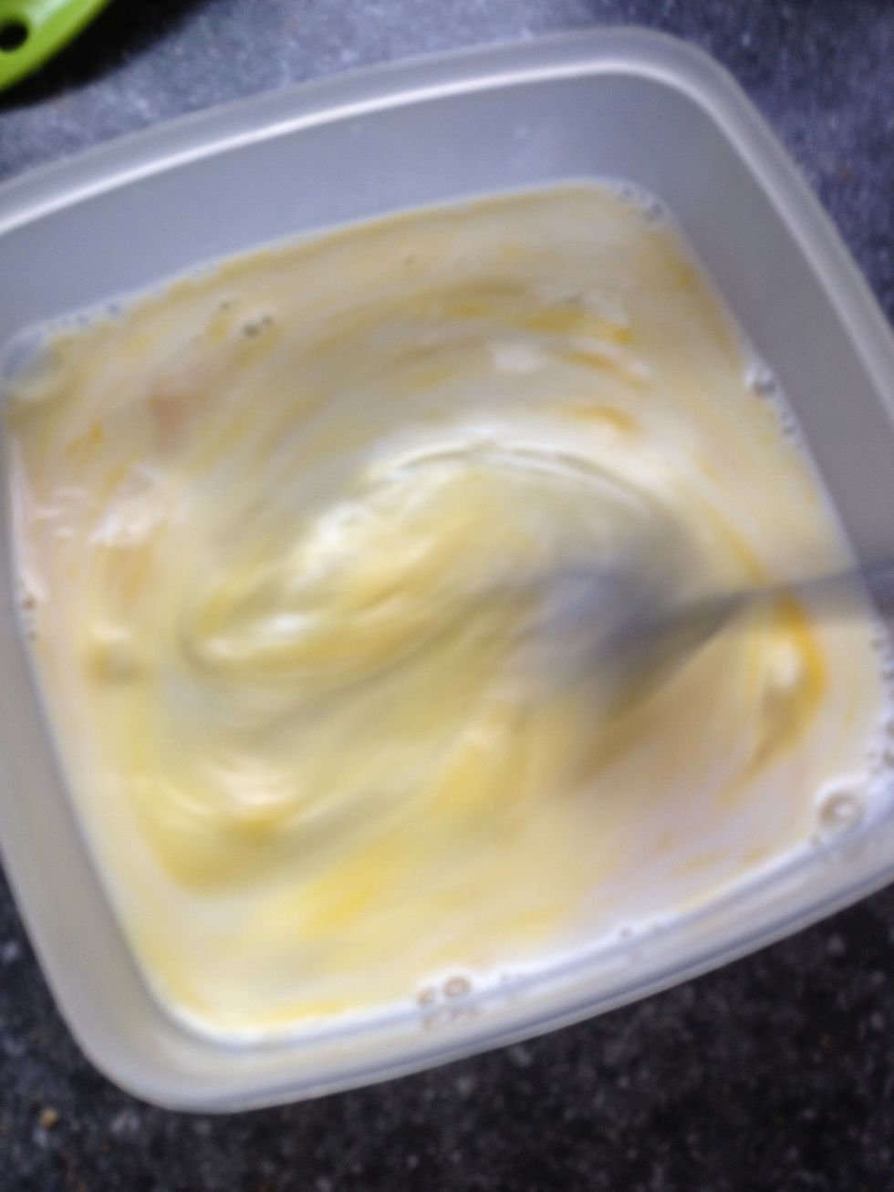 Add 1/8 of milk, a pinch of salt & pepper then stir