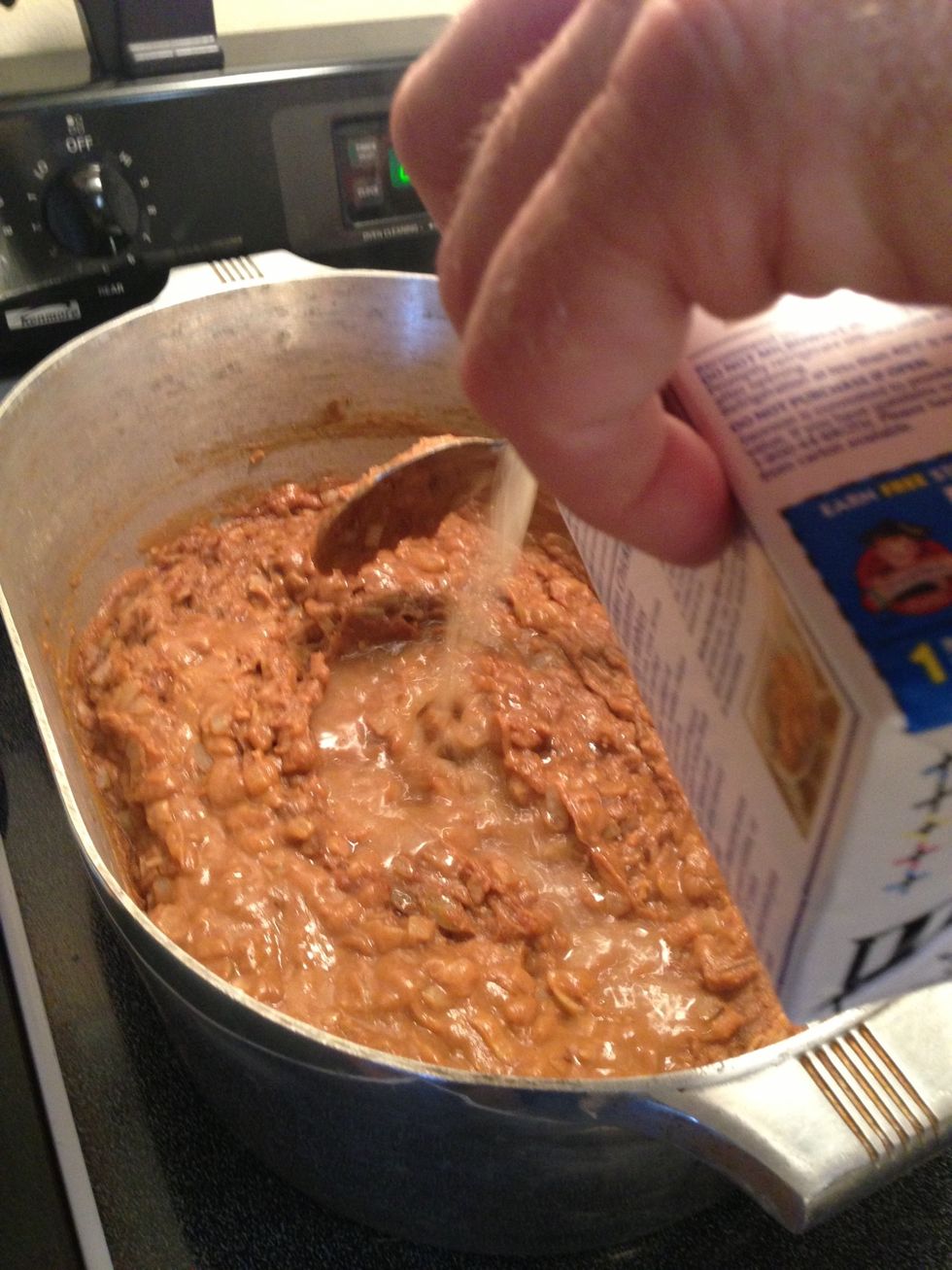 Add 1 and 1/2 quarts of chicken broth and simmer for 15 minutes. Add 1 cup water if needed for the roux to achieve a  thick slurry