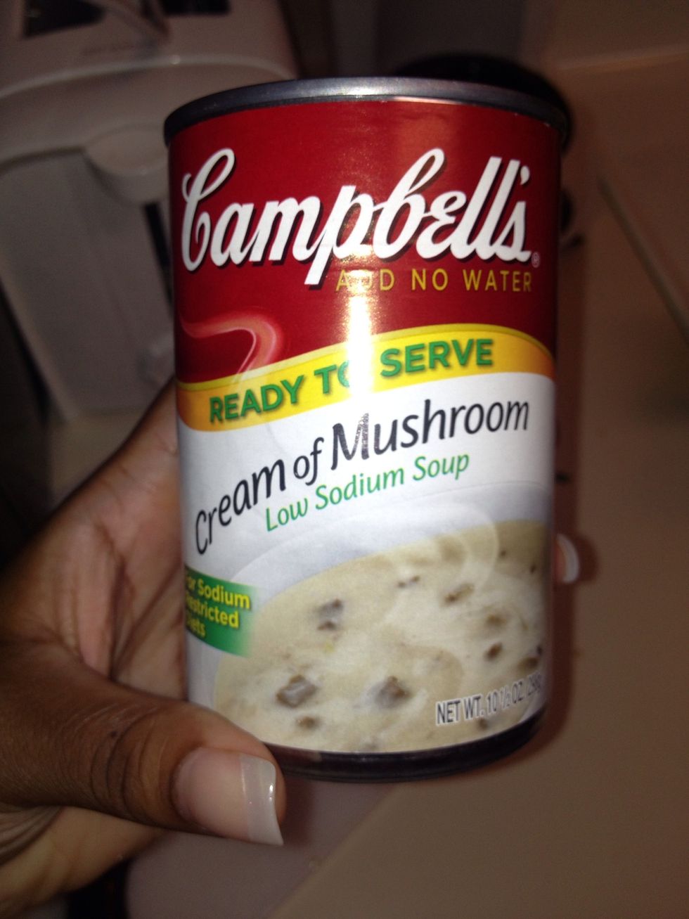 Add 1 can cream of mushroom and 1 can  cream of shrimp