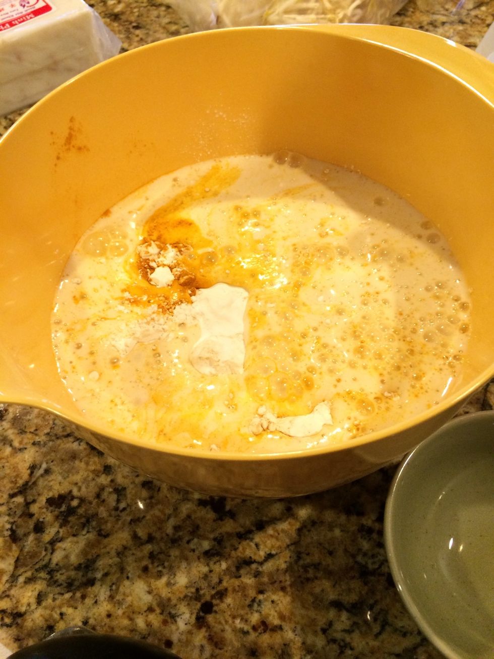 Add 1 can of coconut milk to 1 bottle of beer to 1 1/2 cups water to mix.