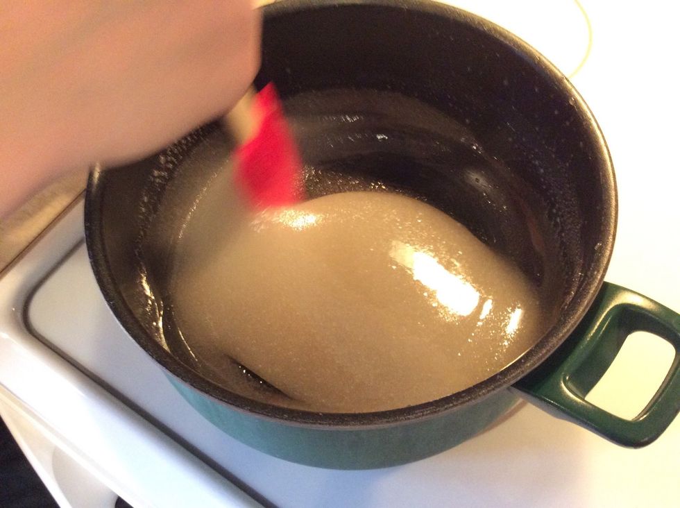 Add 1 cup corn syrup and 1 cup sugar and bring to a boil but do not fully boil