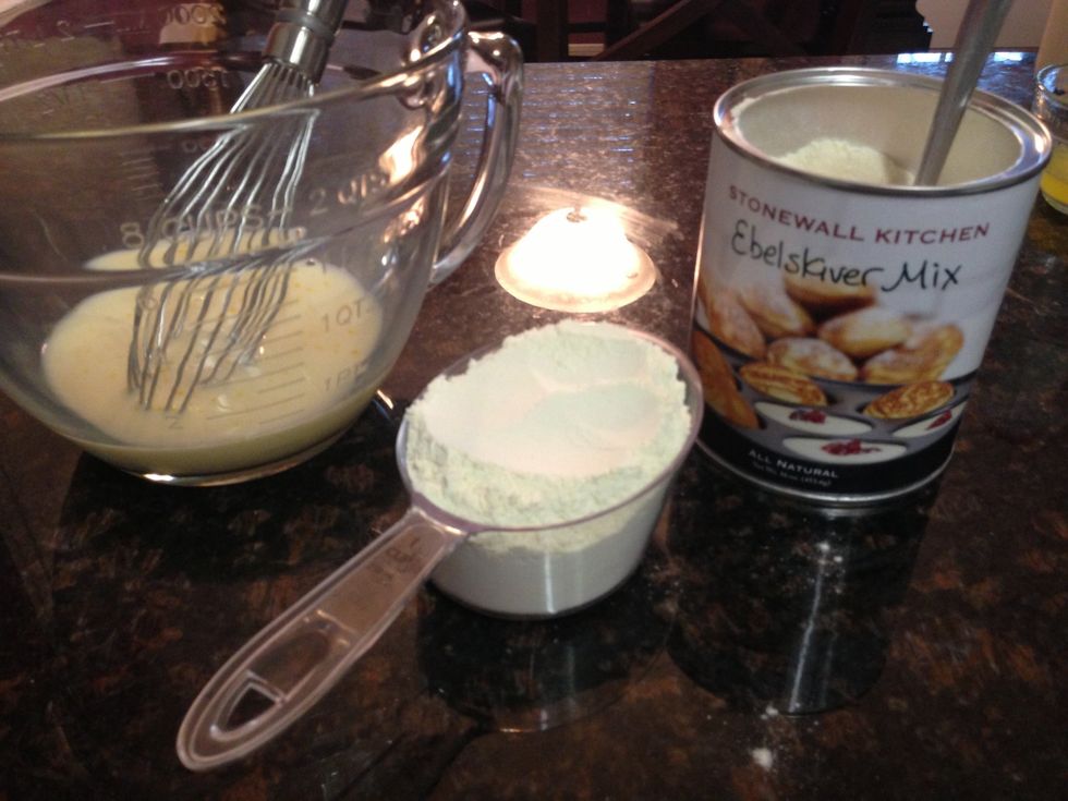 Add 1 cup Elberskiver Mixture to egg & milk mixture in batter bowl