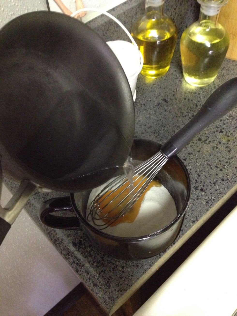 Add 1 cup of boiling water to jello and stir it a couple minutes