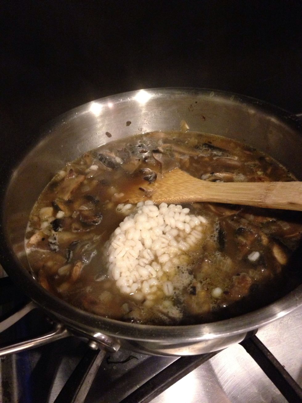 Add 1 cup of cooked barley into soup, bring to boil