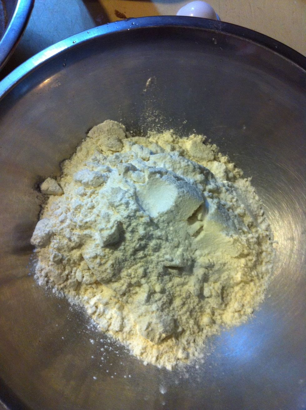 Add 1 cup of flour , 1/8 tsp of baking soda, 1/2 tsp of baking powder, and a pinch of salt. Add walnuts or any additions if you want