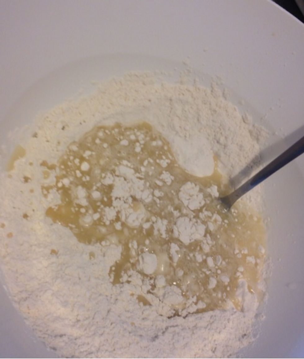 Add 1 cup of plain flour and a pinch of salt...