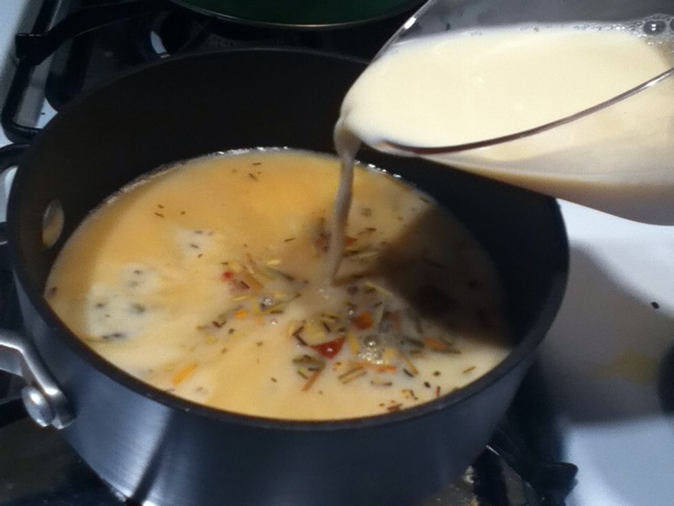 Add 1 cup of soy milk or regular milk.