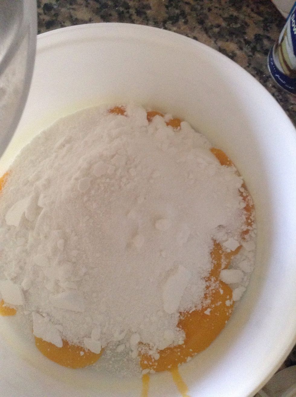Add 1 cup of sugar in egg yolks