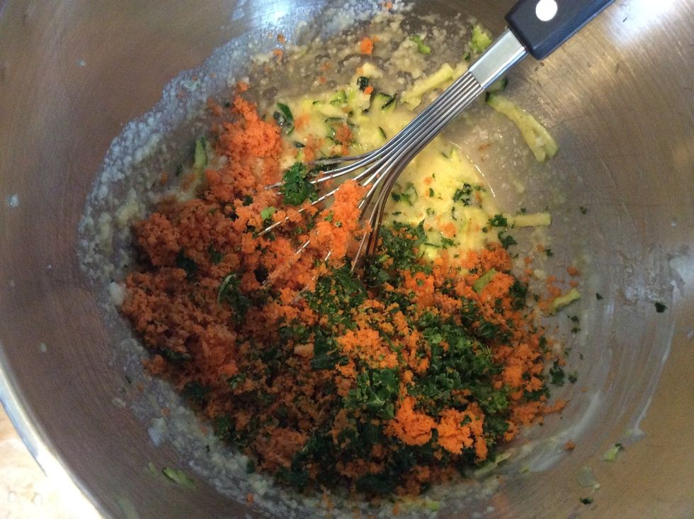 Add 1 cup of the juice pulp. I picked out any big chunks, peels, etc. Mix gently.