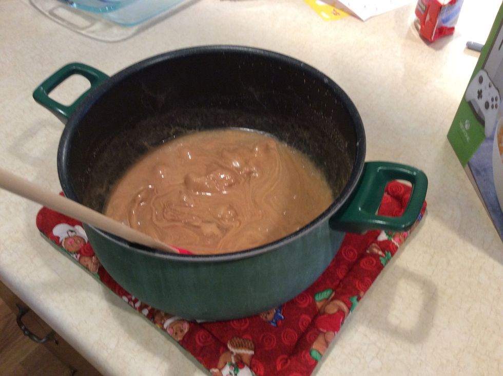 Add 1 cup peanut butter and stir until no chunks left