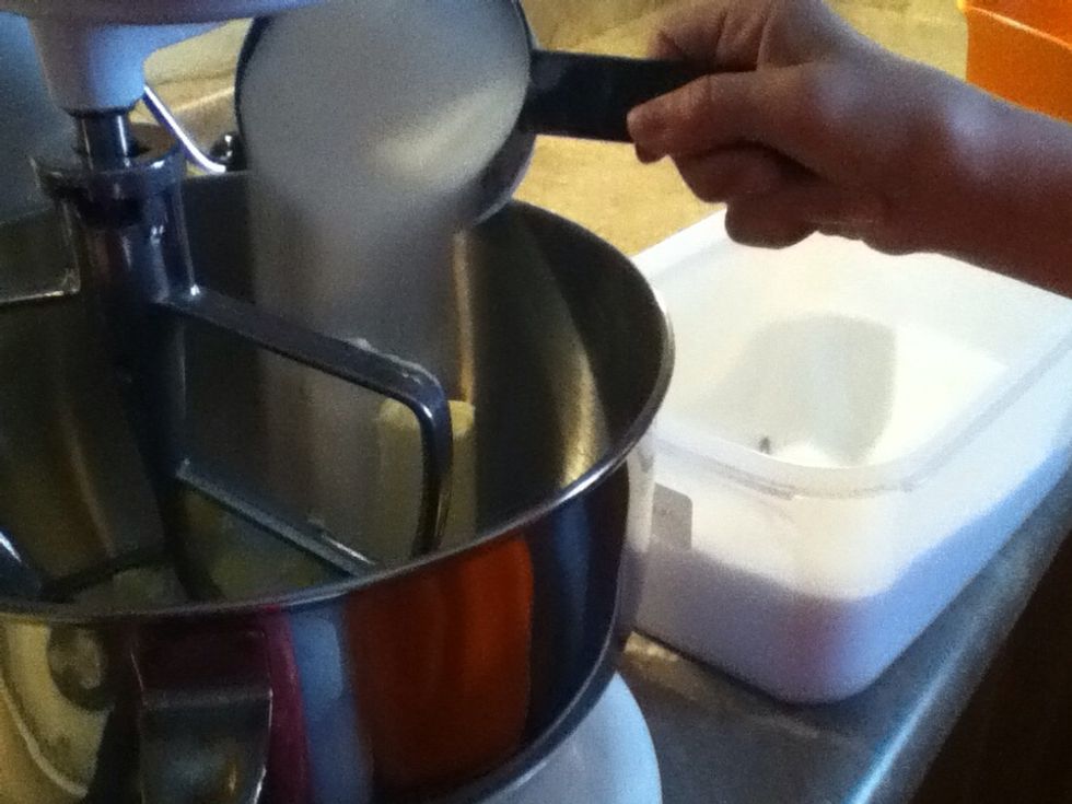 Add 1 cup sugar to mixer bowl & along with unsalted butter at level 2-4. 2 speed, then proceed to level 4 till batter is fluffy.