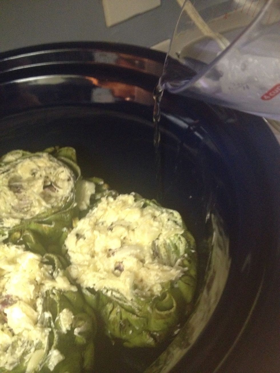 Add 1 cup water to basin.