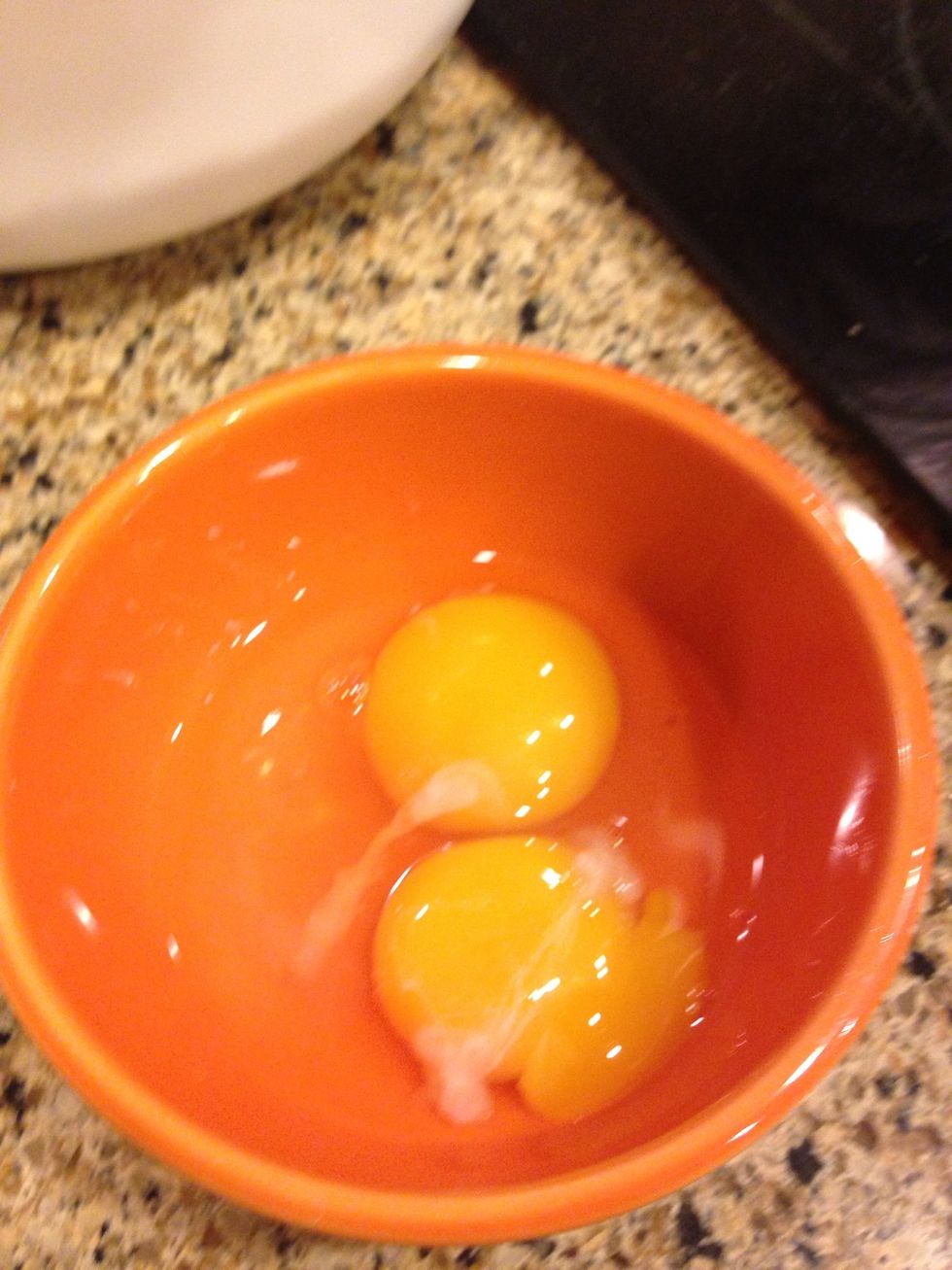 Add 1 egg and 1 egg yolk and remaining 4T of butter to sugar butter vanilla mix