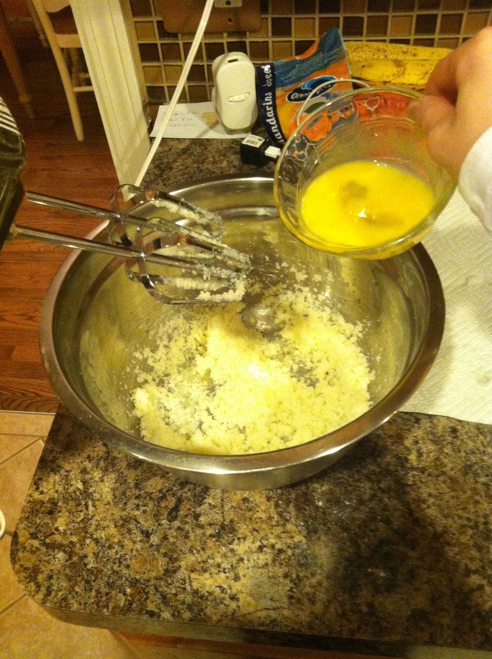Add 1 large egg and beat until well incorporated, approximately 30 seconds.