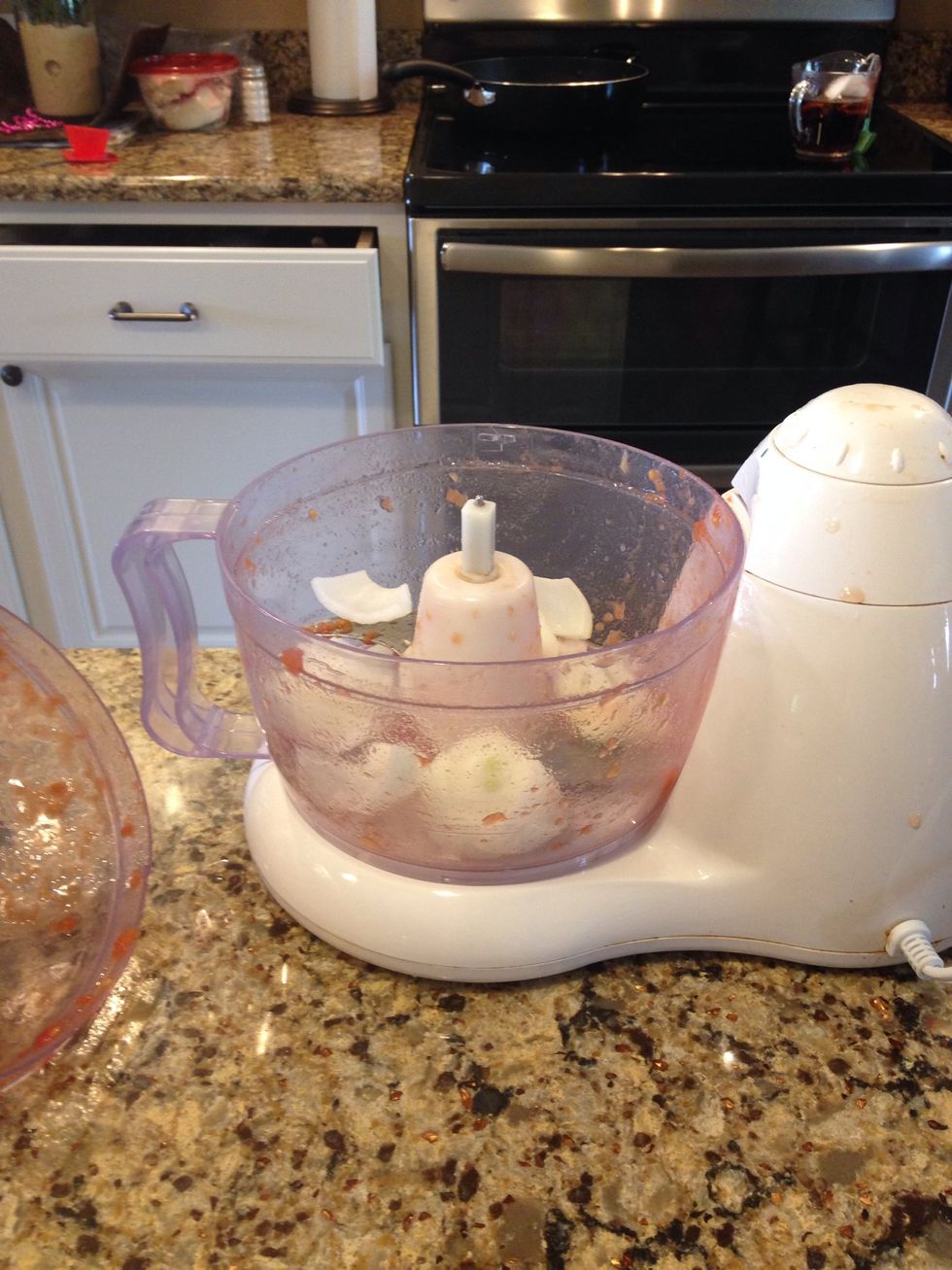 Add 1 medium sweet white onion to food processor.