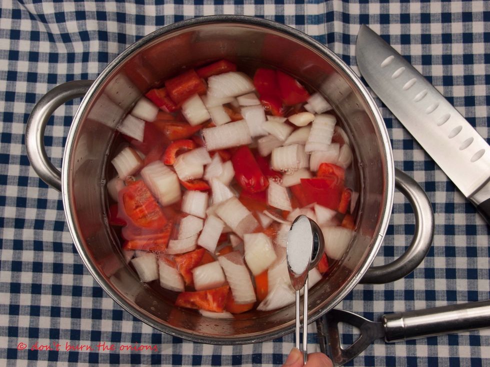 Add 1 tablespoon of sugar and pinch of salt and place on cooker on moderate setting. Cook gently until softened.
