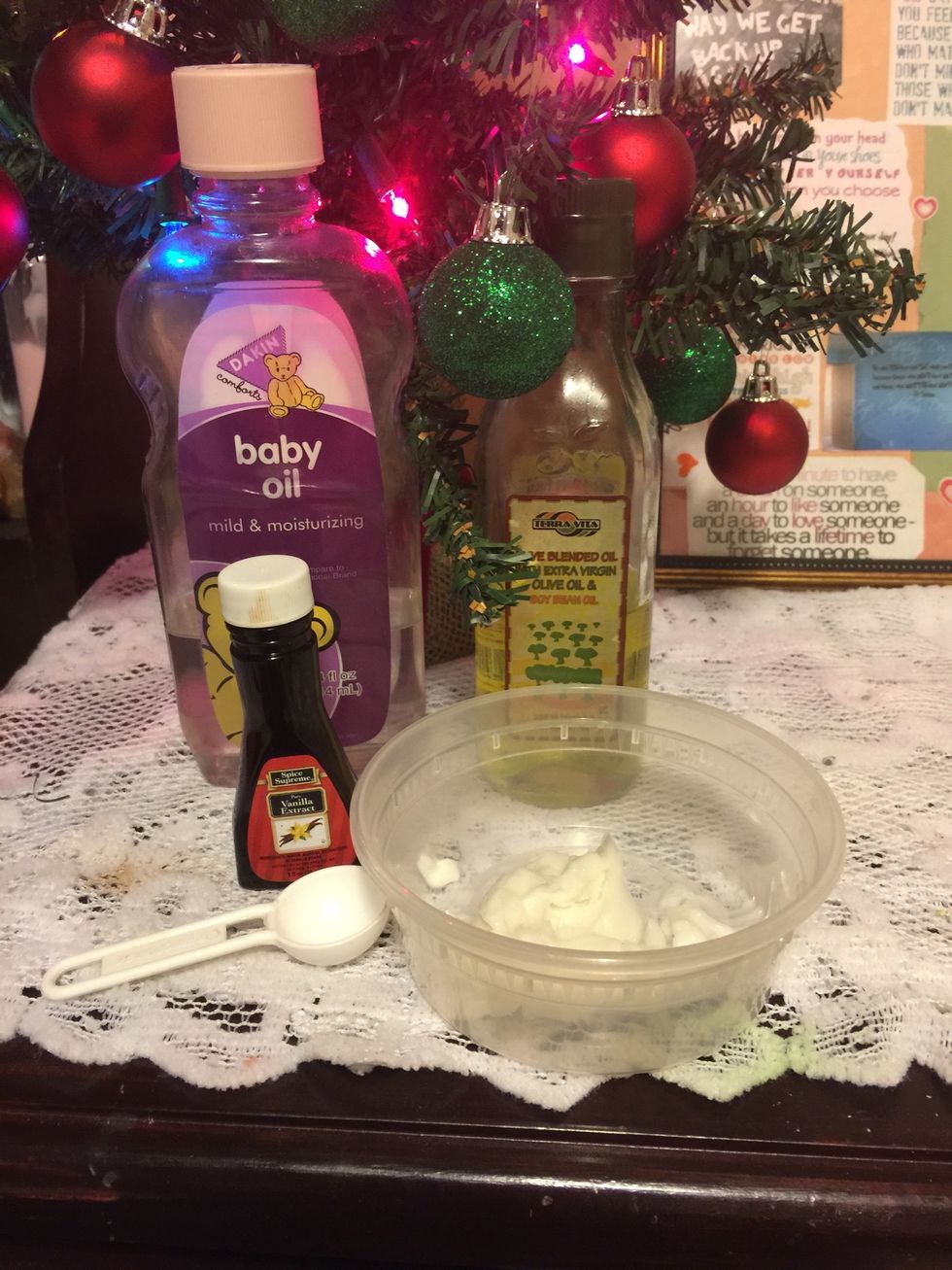 Add 1 tbs of baby oil and or olive oil (helps to moisturize skin) and also add in 1 tbs of vanilla extract ( scent) add all of that into the mixture with the lotion.